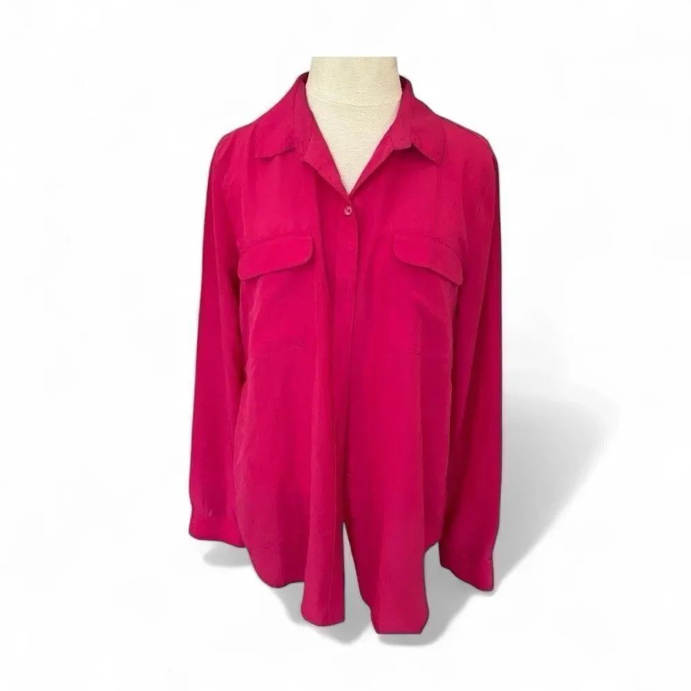 Old Navy Fuchsia Sheer Button Down Long Sleeve Blouse Women’s Large